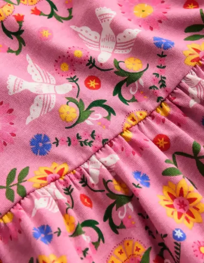 Heart Back Jersey Dress Formica Pink Bird Floral Heart Back Jersey Dress Formica Pink Bird Floral