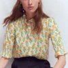 Heather Smocked Sleeve Top Marigold, Carnation Stems Heather Smocked Sleeve Top Marigold, Carnation Stems