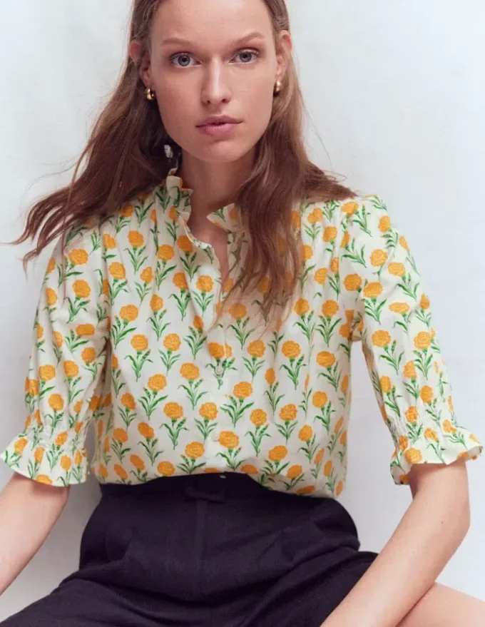 Heather Smocked Sleeve Top Marigold, Carnation Stems Heather Smocked Sleeve Top Marigold, Carnation Stems