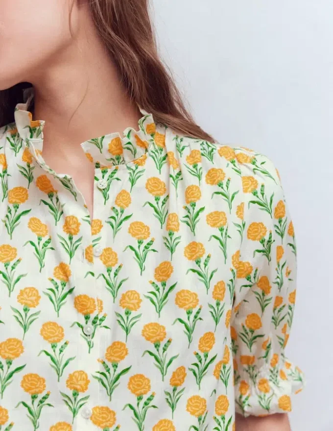 Heather Smocked Sleeve Top Marigold, Carnation Stems Heather Smocked Sleeve Top Marigold, Carnation Stems