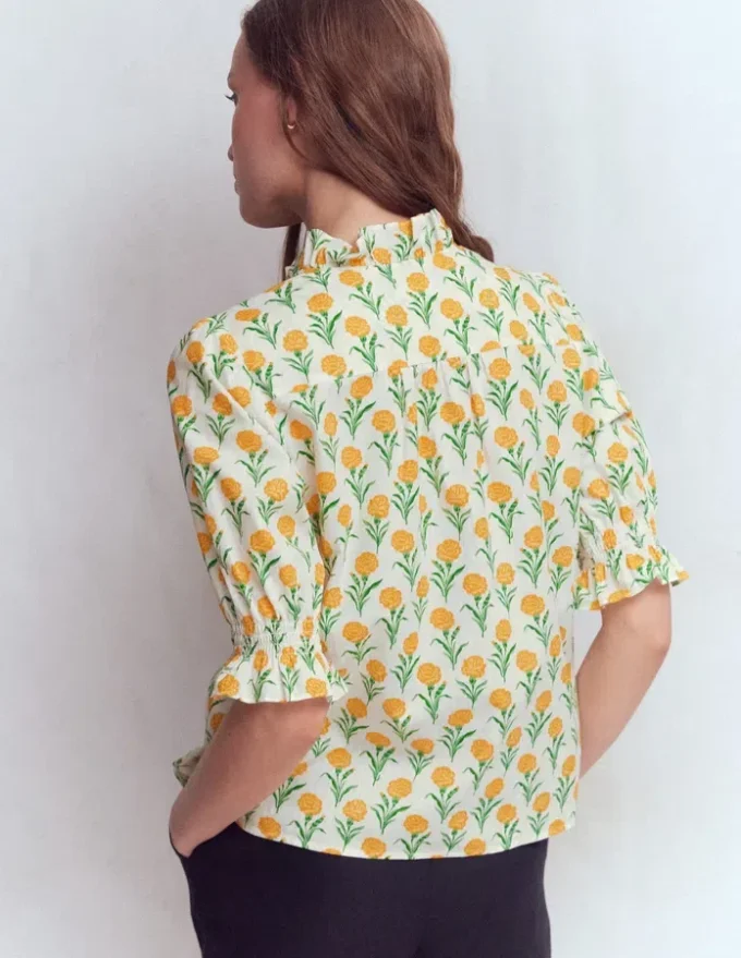 Heather Smocked Sleeve Top Marigold, Carnation Stems Heather Smocked Sleeve Top Marigold, Carnation Stems
