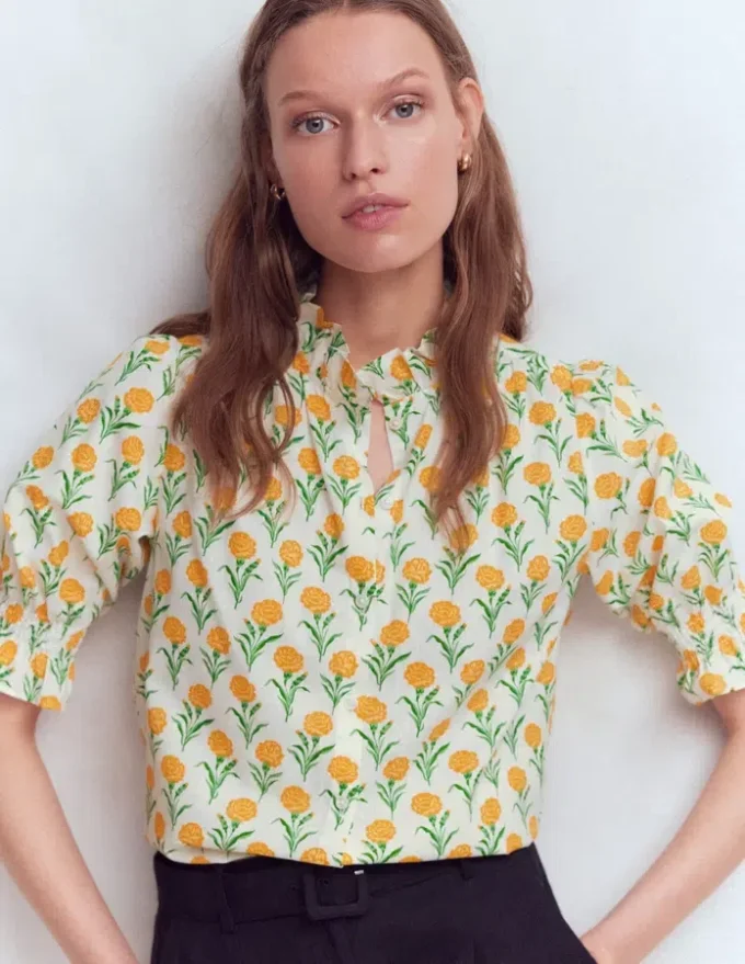 Heather Smocked Sleeve Top Marigold, Carnation Stems Heather Smocked Sleeve Top Marigold, Carnation Stems