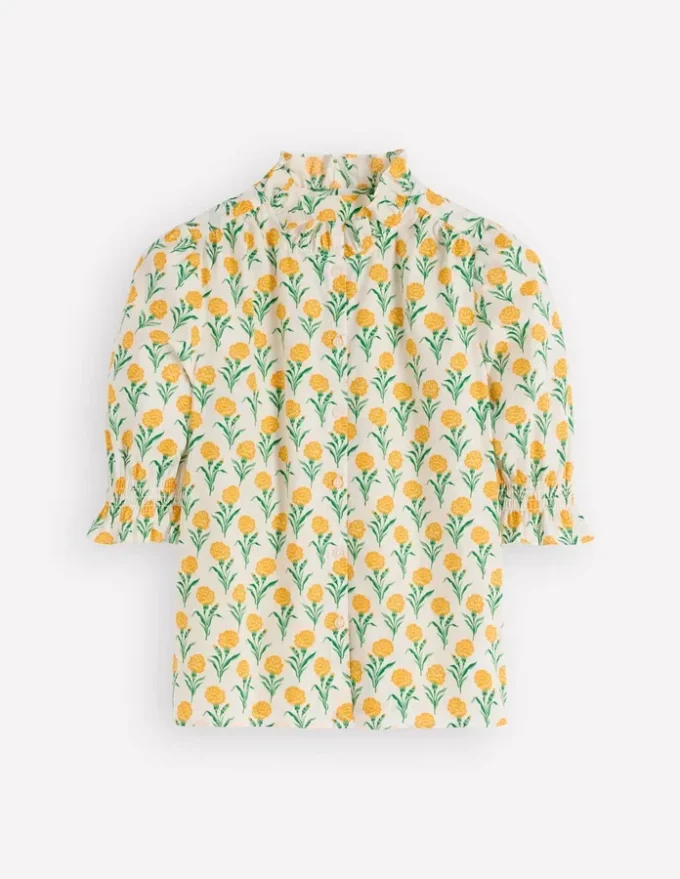 Heather Smocked Sleeve Top Marigold, Carnation Stems Heather Smocked Sleeve Top Marigold, Carnation Stems
