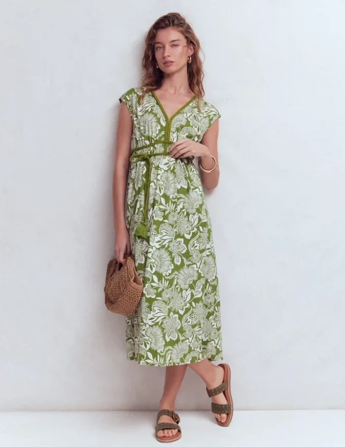 Heidi Ruched Rope Jersey Dress Olive, Elegant Blossom Heidi Ruched Rope Jersey Dress Olive, Elegant Blossom