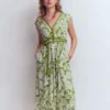 Heidi Ruched Rope Jersey Dress Olive, Elegant Blossom Heidi Ruched Rope Jersey Dress Olive, Elegant Blossom