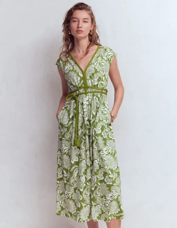 Heidi Ruched Rope Jersey Dress Olive, Elegant Blossom Heidi Ruched Rope Jersey Dress Olive, Elegant Blossom