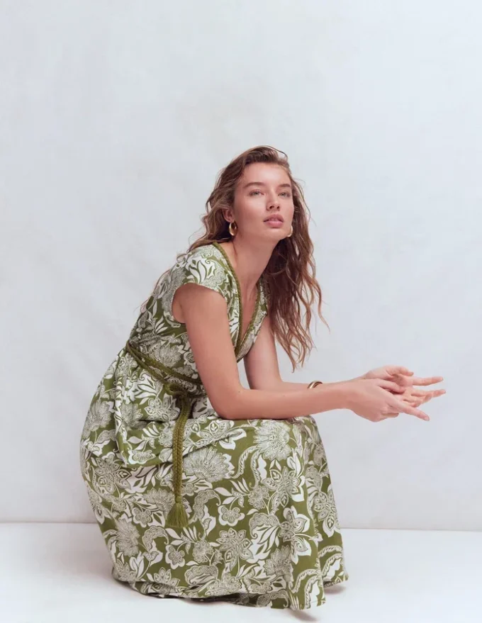 Heidi Ruched Rope Jersey Dress Olive, Elegant Blossom Heidi Ruched Rope Jersey Dress Olive, Elegant Blossom