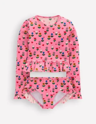 Hem Frill Rash Vest Set Almond Pink Sunflower Garden