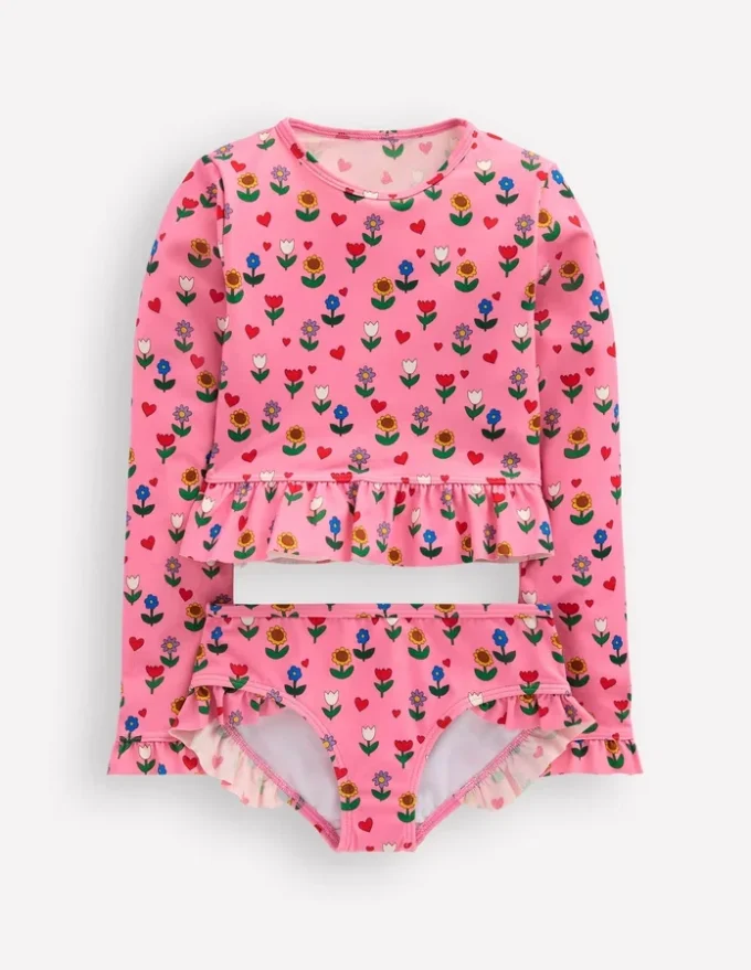 Hem Frill Rash Vest Set Almond Pink Sunflower Garden Hem Frill Rash Vest Set Almond Pink Sunflower Garden
