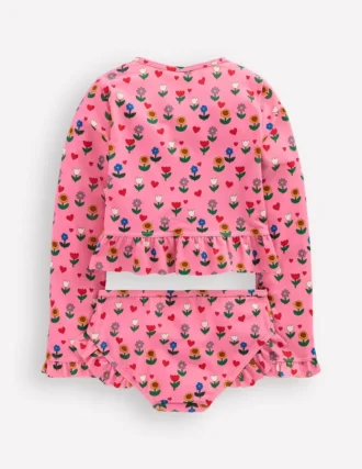 Hem Frill Rash Vest Set Almond Pink Sunflower Garden