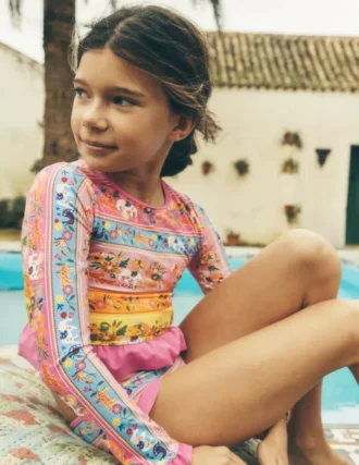 Hem Frill Rash Vest Set Multi Tropical Animals