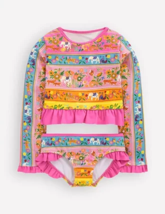 Hem Frill Rash Vest Set Multi Tropical Animals