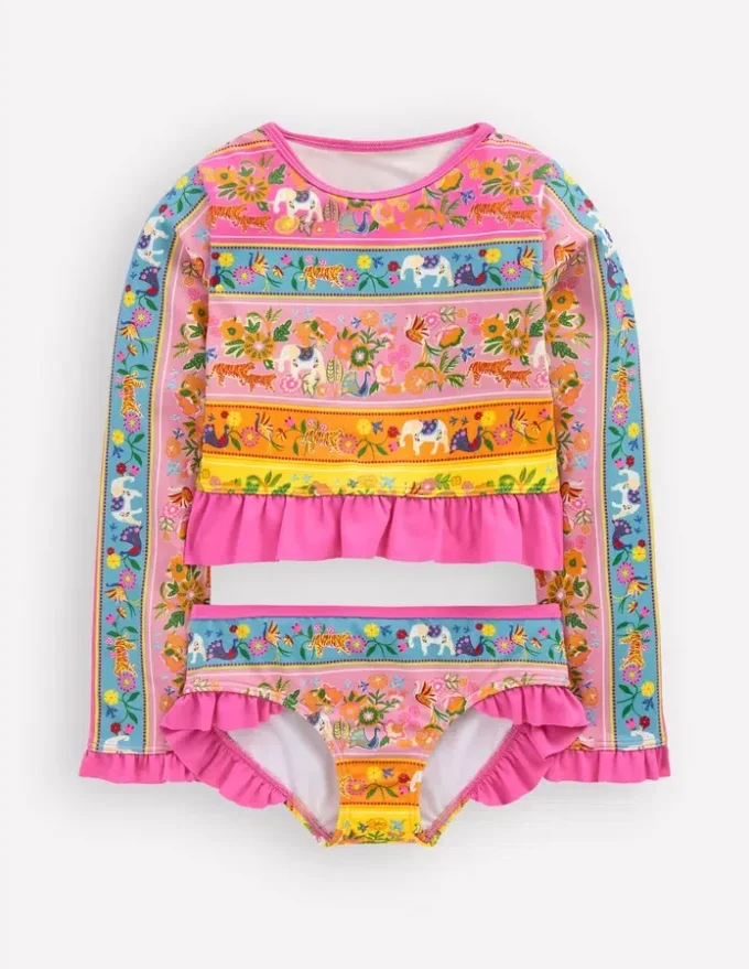 Hem Frill Rash Vest Set Multi Tropical Animals