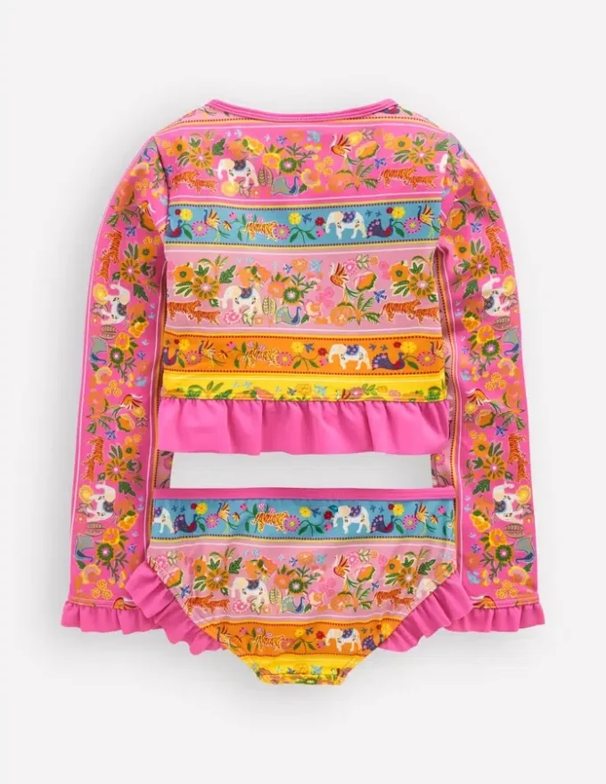 Hem Frill Rash Vest Set Multi Tropical Animals