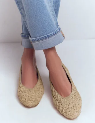 High Cut Ballet Flats Flower Raffia