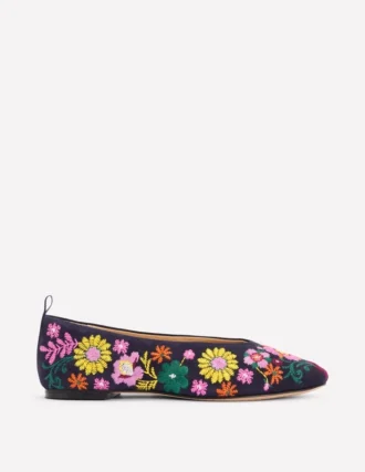 High Cut Ballet Flats Navy/Embroidery