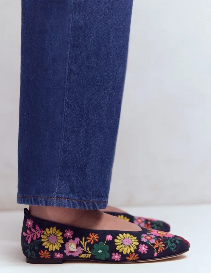 High Cut Ballet Flats Navy/Embroidery High Cut Ballet Flats Navy/Embroidery