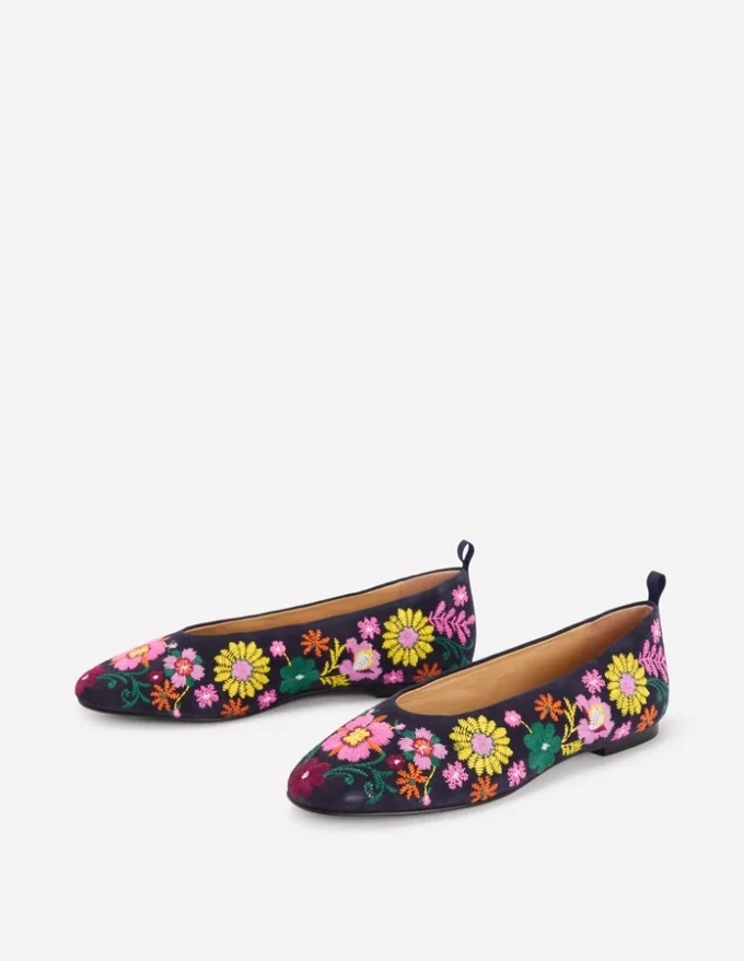 High Cut Ballet Flats Navy/Embroidery High Cut Ballet Flats Navy/Embroidery