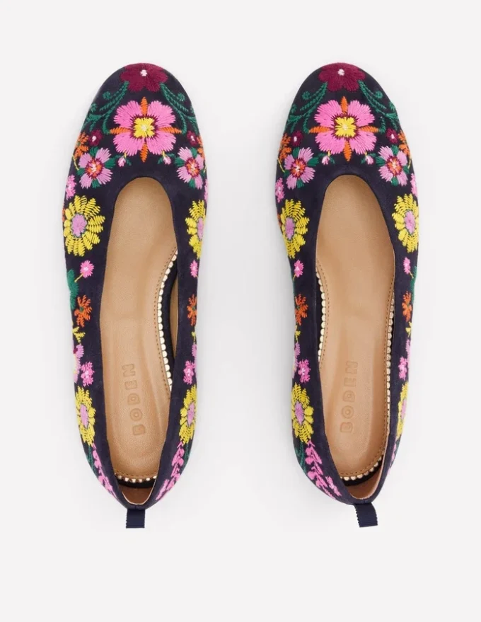 High Cut Ballet Flats Navy/Embroidery High Cut Ballet Flats Navy/Embroidery