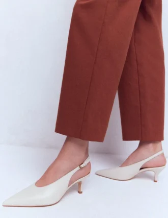 High Cut Slingback Court Ecru