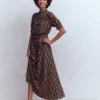 High Neck Belted Dress Raw Umber, Painted Dot High Neck Belted Dress Raw Umber, Painted Dot