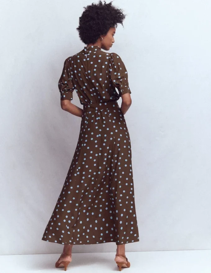 High Neck Belted Dress Raw Umber, Painted Dot High Neck Belted Dress Raw Umber, Painted Dot