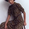 High Neck Belted Dress Raw Umber, Painted Dot High Neck Belted Dress Raw Umber, Painted Dot