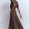 High Neck Belted Dress Raw Umber, Painted Dot High Neck Belted Dress Raw Umber, Painted Dot