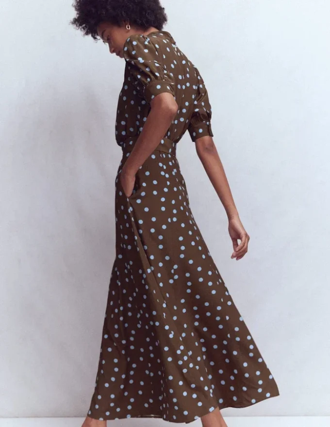 High Neck Belted Dress Raw Umber, Painted Dot High Neck Belted Dress Raw Umber, Painted Dot