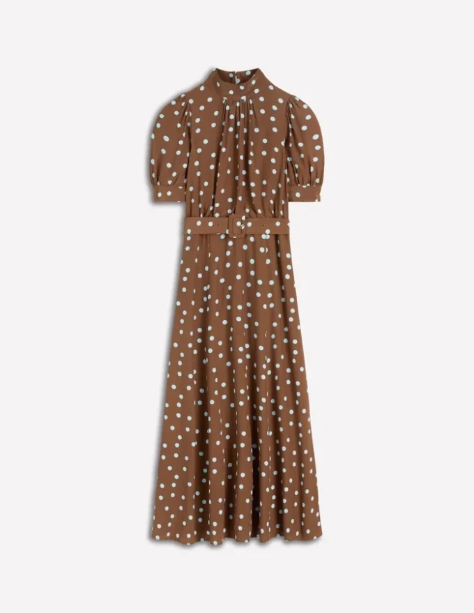 High Neck Belted Dress Raw Umber, Painted Dot High Neck Belted Dress Raw Umber, Painted Dot