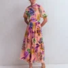 High Neck Blouson Sleeve Dress Multi Opulent Blossom High Neck Blouson Sleeve Dress Multi Opulent Blossom