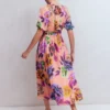 High Neck Blouson Sleeve Dress Multi Opulent Blossom High Neck Blouson Sleeve Dress Multi Opulent Blossom