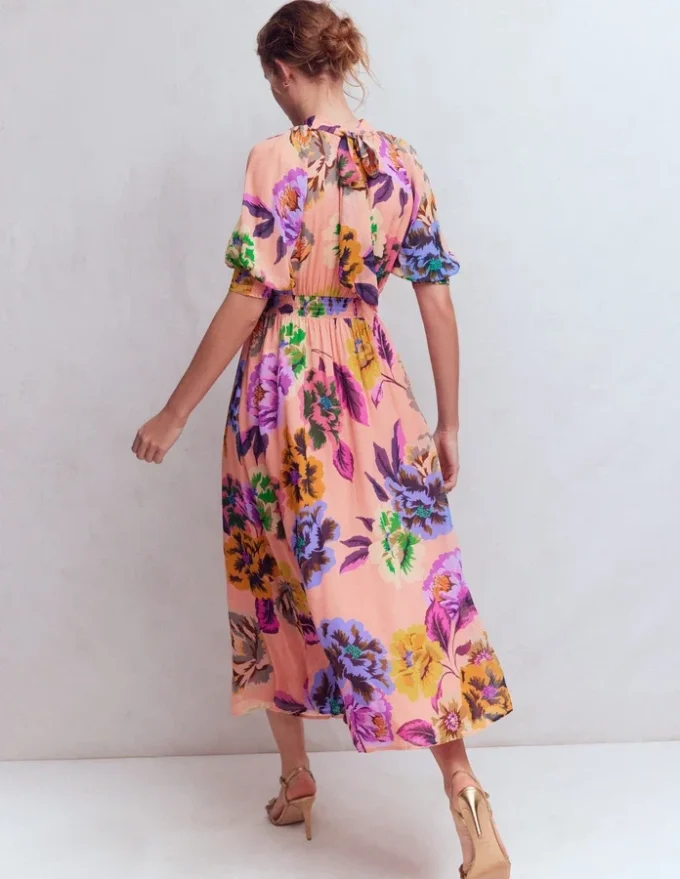 High Neck Blouson Sleeve Dress Multi Opulent Blossom High Neck Blouson Sleeve Dress Multi Opulent Blossom