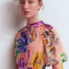 High Neck Blouson Sleeve Dress Multi Opulent Blossom High Neck Blouson Sleeve Dress Multi Opulent Blossom