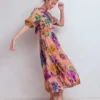 High Neck Blouson Sleeve Dress Multi Opulent Blossom High Neck Blouson Sleeve Dress Multi Opulent Blossom