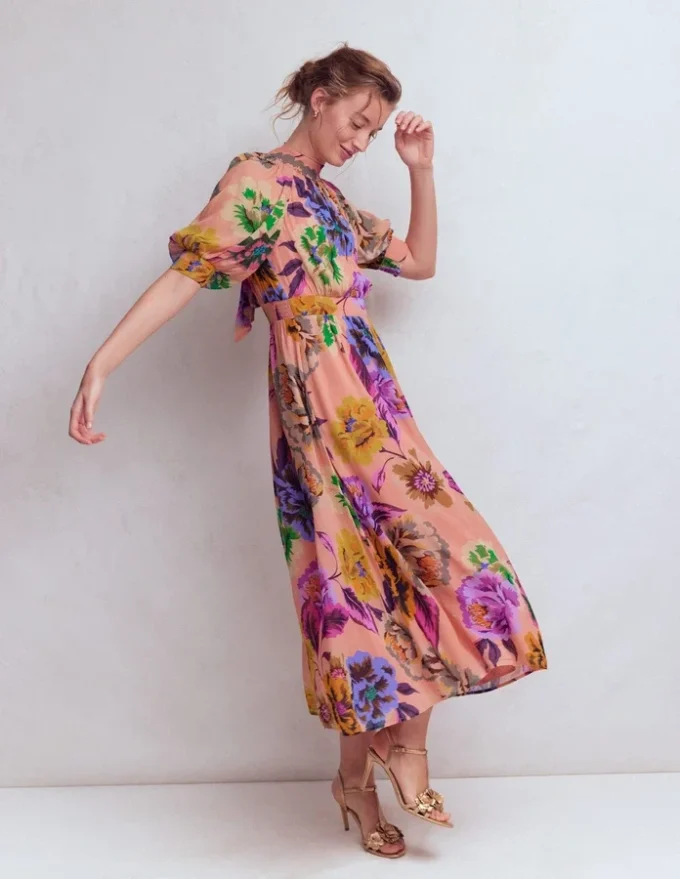 High Neck Blouson Sleeve Dress Multi Opulent Blossom High Neck Blouson Sleeve Dress Multi Opulent Blossom