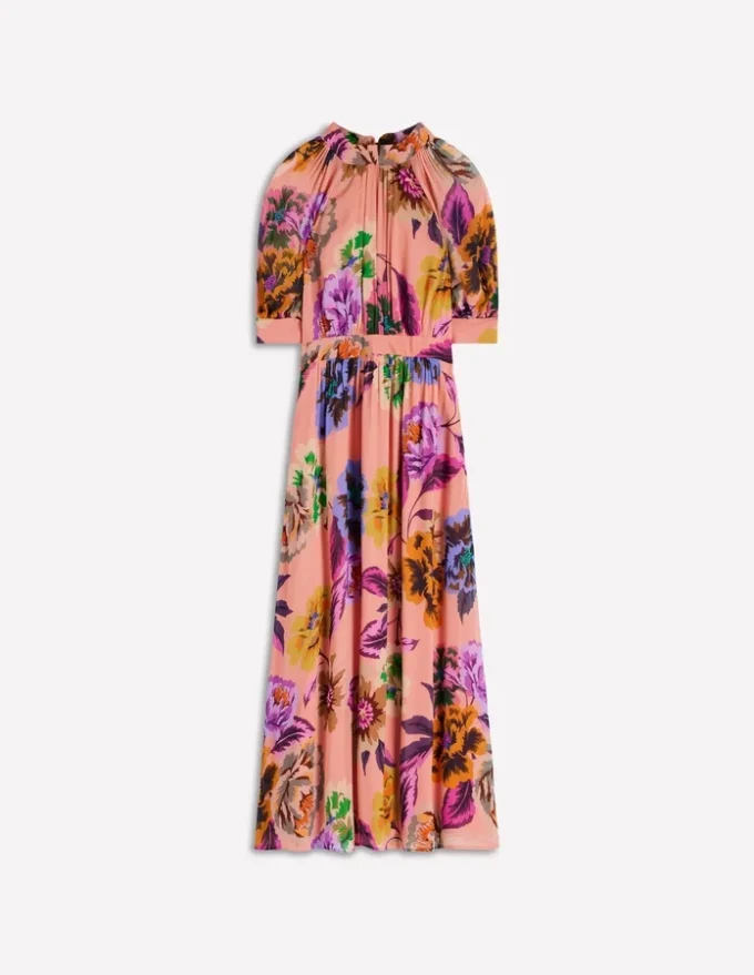 High Neck Blouson Sleeve Dress Multi Opulent Blossom High Neck Blouson Sleeve Dress Multi Opulent Blossom
