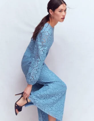 High Neck Lace Dress Blue High Neck Lace Dress Blue