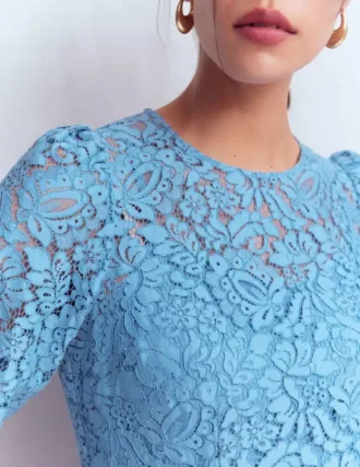High Neck Lace Dress Blue High Neck Lace Dress Blue