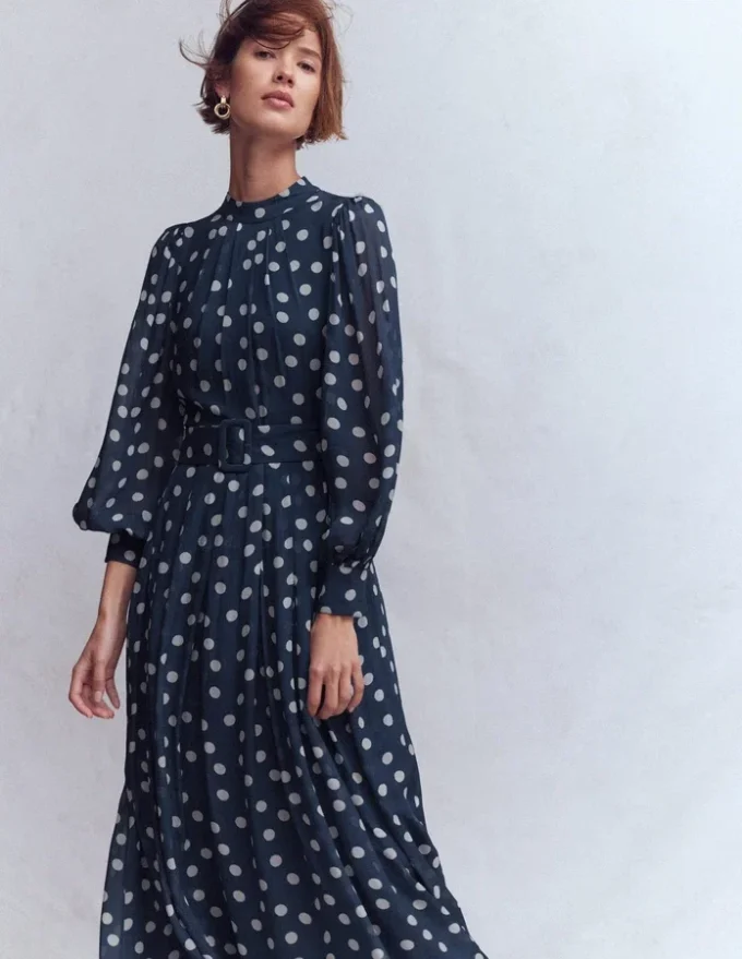 High Neck Occasion Dress French Navy, Painted Dot High Neck Occasion Dress French Navy, Painted Dot