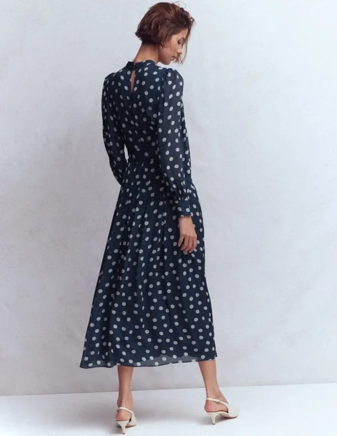 High Neck Occasion Dress French Navy, Painted Dot High Neck Occasion Dress French Navy, Painted Dot