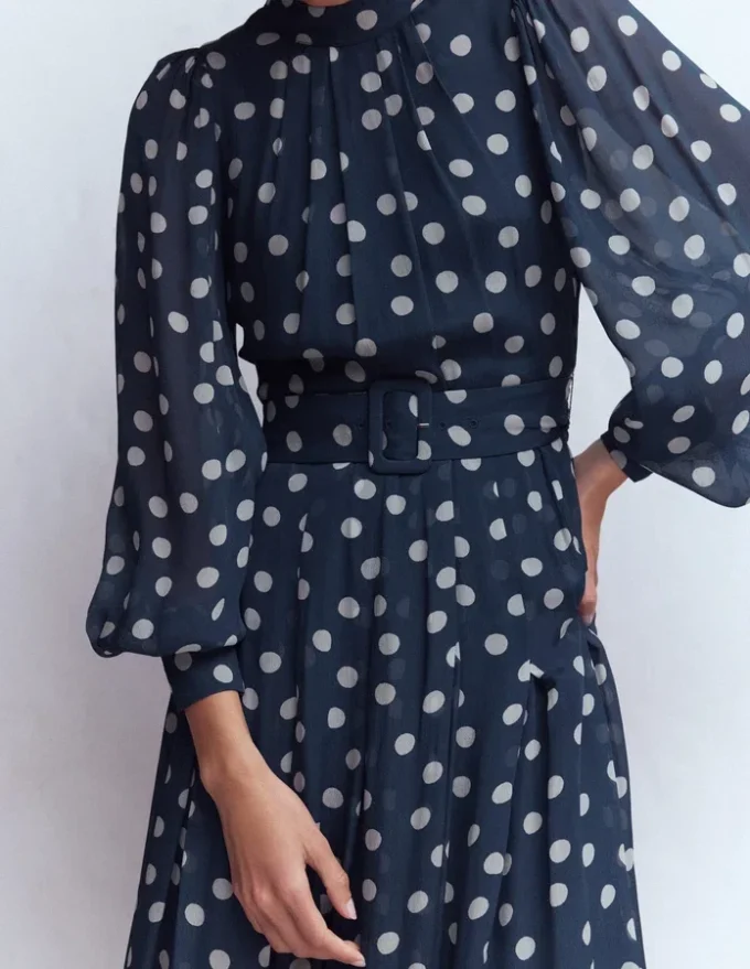 High Neck Occasion Dress French Navy, Painted Dot High Neck Occasion Dress French Navy, Painted Dot