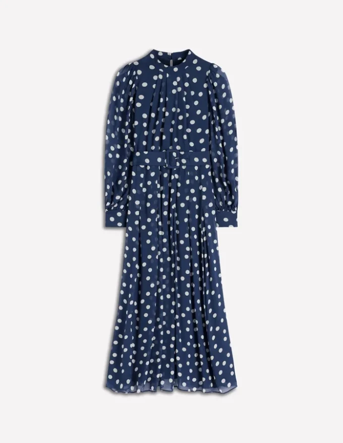 High Neck Occasion Dress French Navy, Painted Dot High Neck Occasion Dress French Navy, Painted Dot
