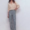 High Rise Column Leg Jeans Blue Stripe