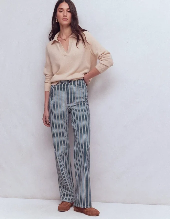 High Rise Column Leg Jeans Blue Stripe