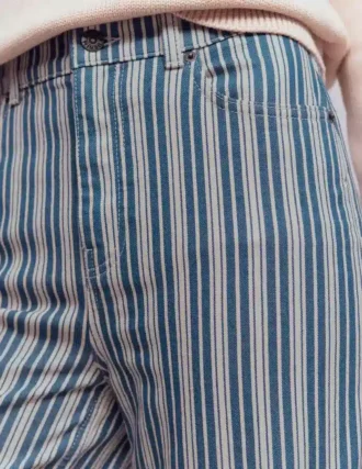 High Rise Column Leg Jeans Blue Stripe