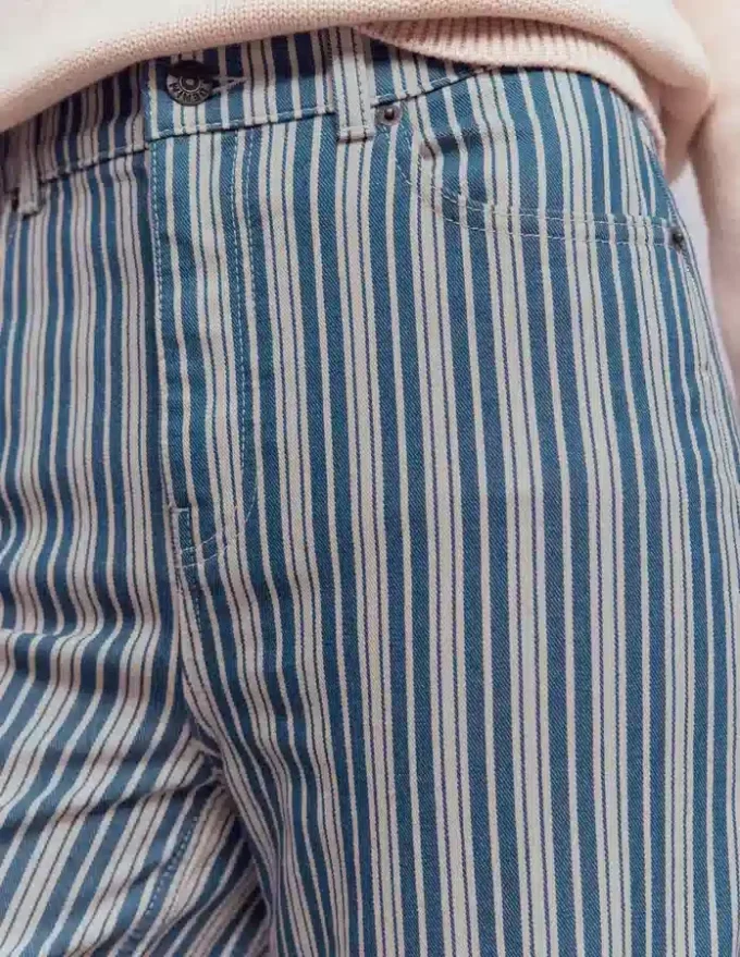 High Rise Column Leg Jeans Blue Stripe