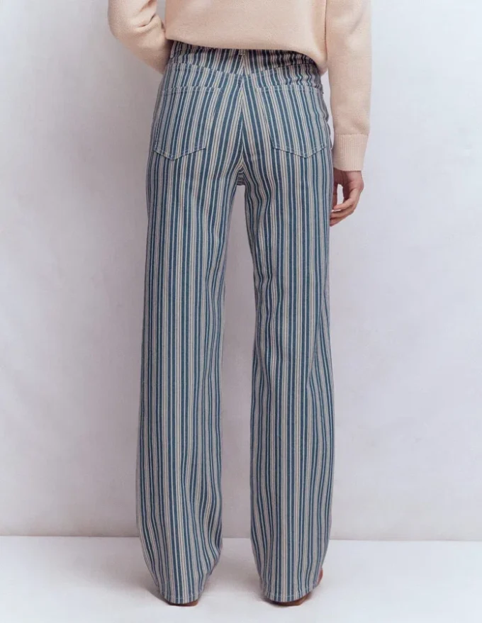 High Rise Column Leg Jeans Blue Stripe