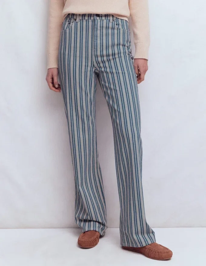 High Rise Column Leg Jeans Blue Stripe