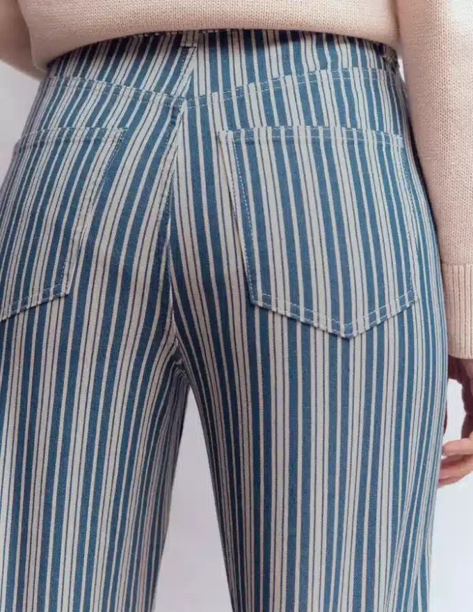 High Rise Column Leg Jeans Blue Stripe
